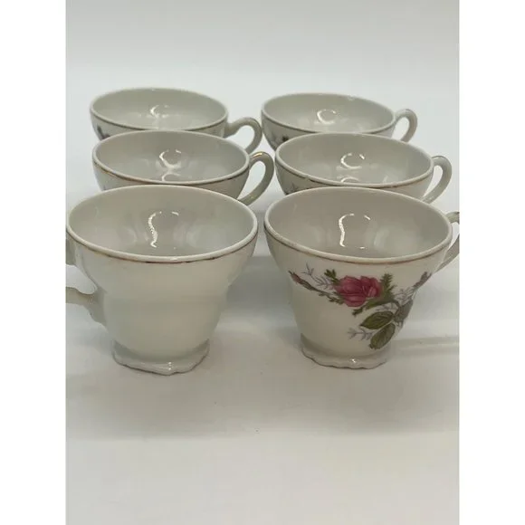 Set of 6 PorcelainTea Cups with Pink Roses Made in Japan - Picture 7 of 11